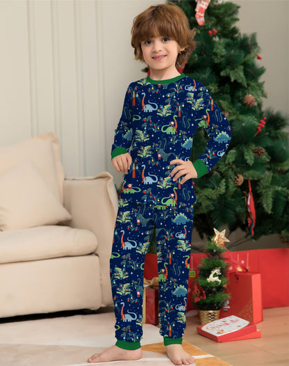 Printed Family Parent-Child Boys and Girls European Dinosaur Christmas Pajamas