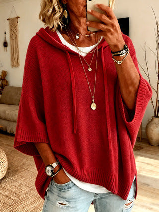 Oversized Knit Hoodie Sweater Women Loose Pullover