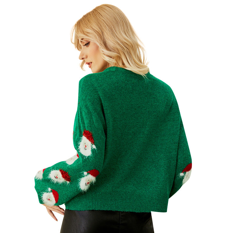 Santa Claus Pattern Knit Christmas Sweater Pullover for Women