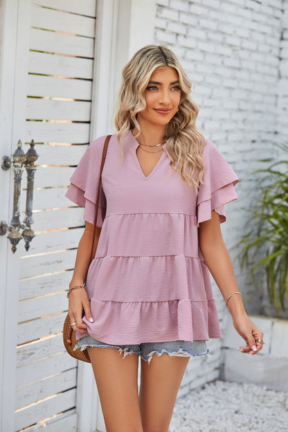 V-Neck Double-Sleeve Sweet Doll Shirt