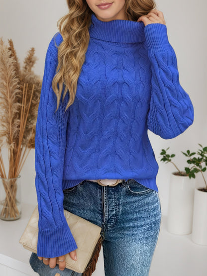 Women's Cable Knit Turtleneck Sweater Long Sleeve