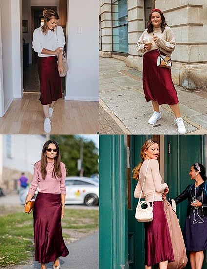 Women's Satin High-Waist Midi Skirt – Elegant Summer Slip Skirt