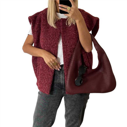 Women's V-Neck Open Front Oversized Wool-Blend Vest