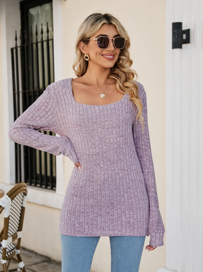 Long Sleeve Square Collar Casual Top