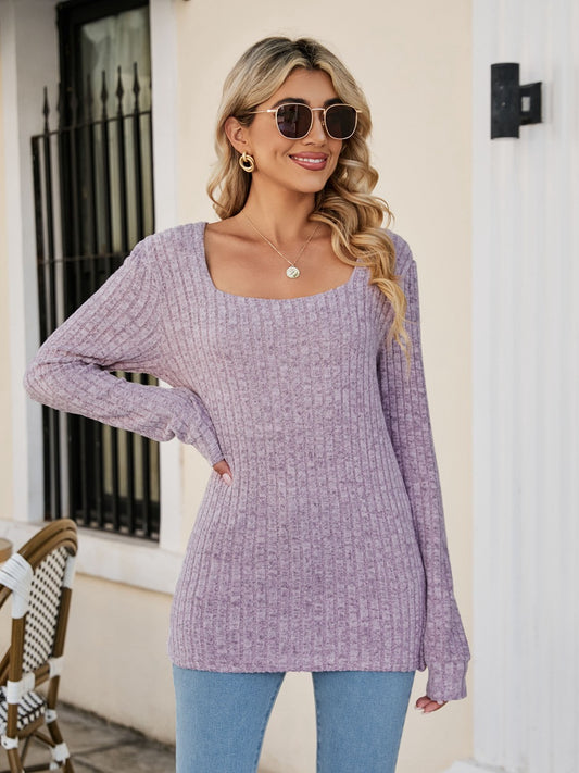 Long Sleeve Square Collar Casual Top