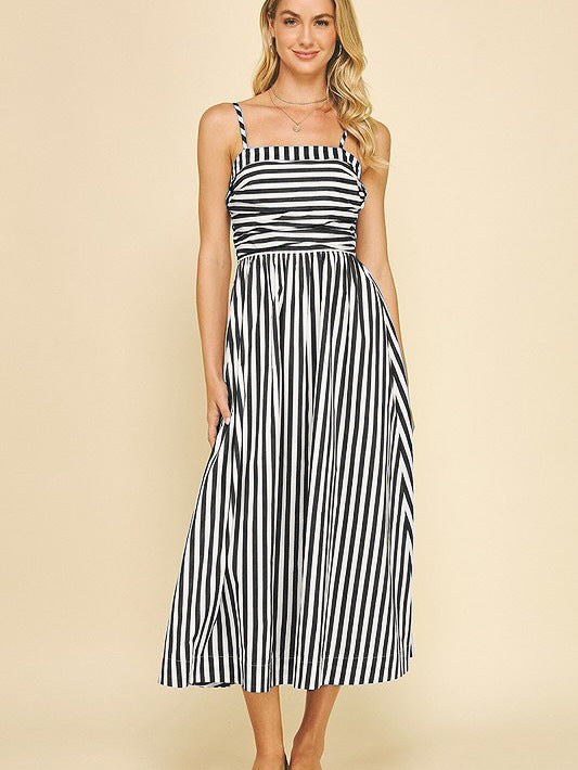 Striped Maxi Dress Smocked Spaghetti Strap Resort Dress
