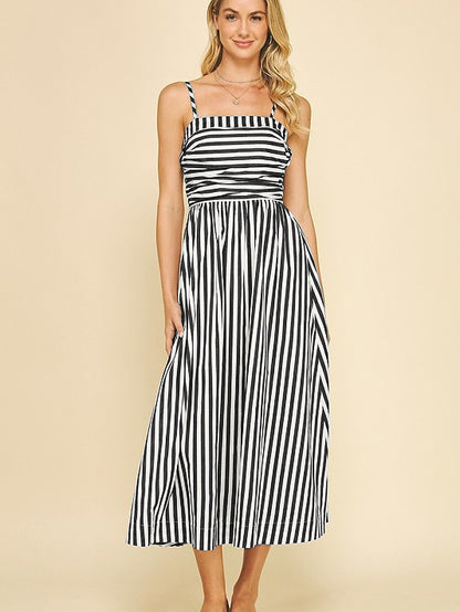 Striped Maxi Dress Smocked Spaghetti Strap Resort Dress