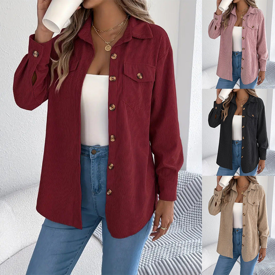 Women's Corduroy Shacket Oversized Button Down Shirt