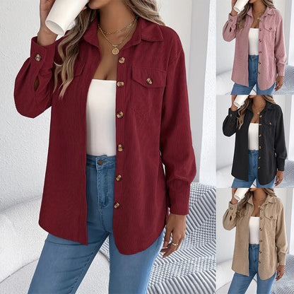 Women's Corduroy Shacket Oversized Button Down Shirt
