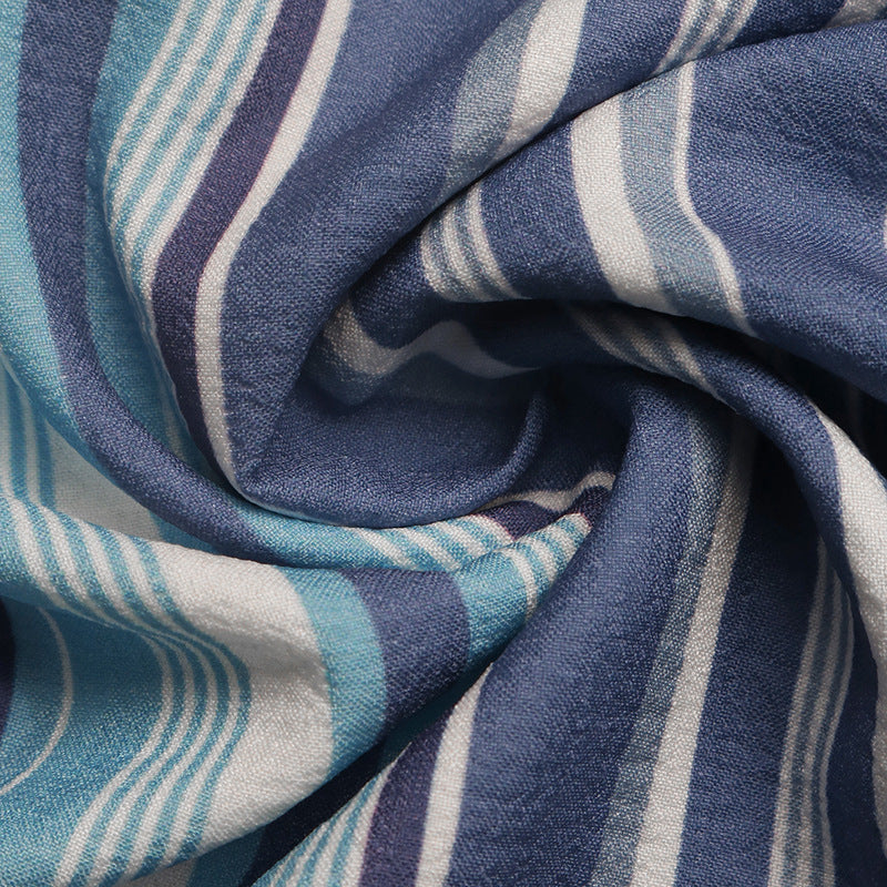 Blue Striped Drawstring Wide Leg Pants Casual Summer Trousers