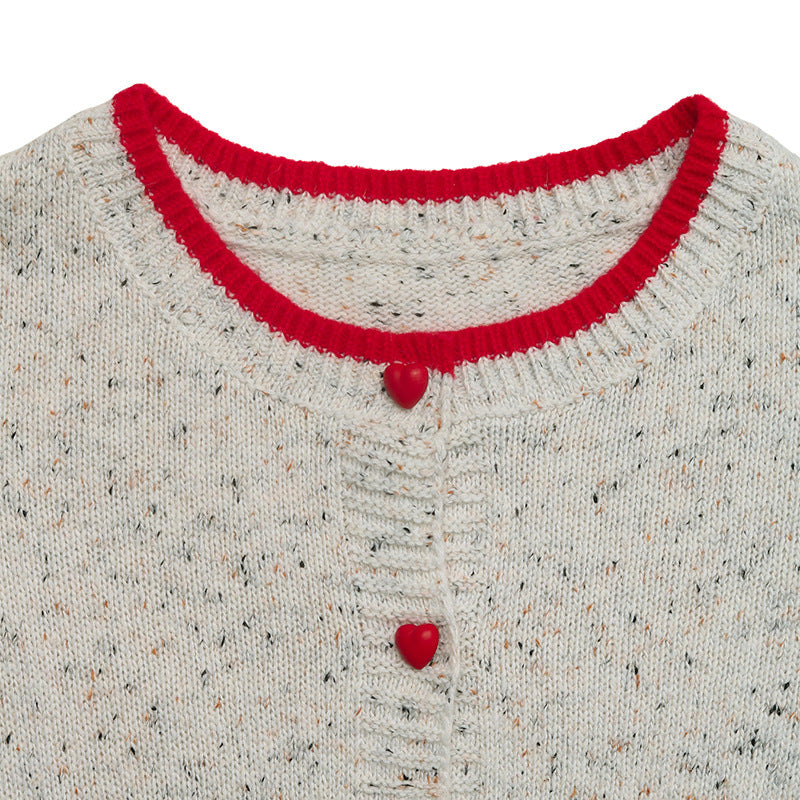 Heart Button Contrast Trim Knit Cardigan Sweater