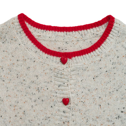 Heart Button Contrast Trim Knit Cardigan Sweater