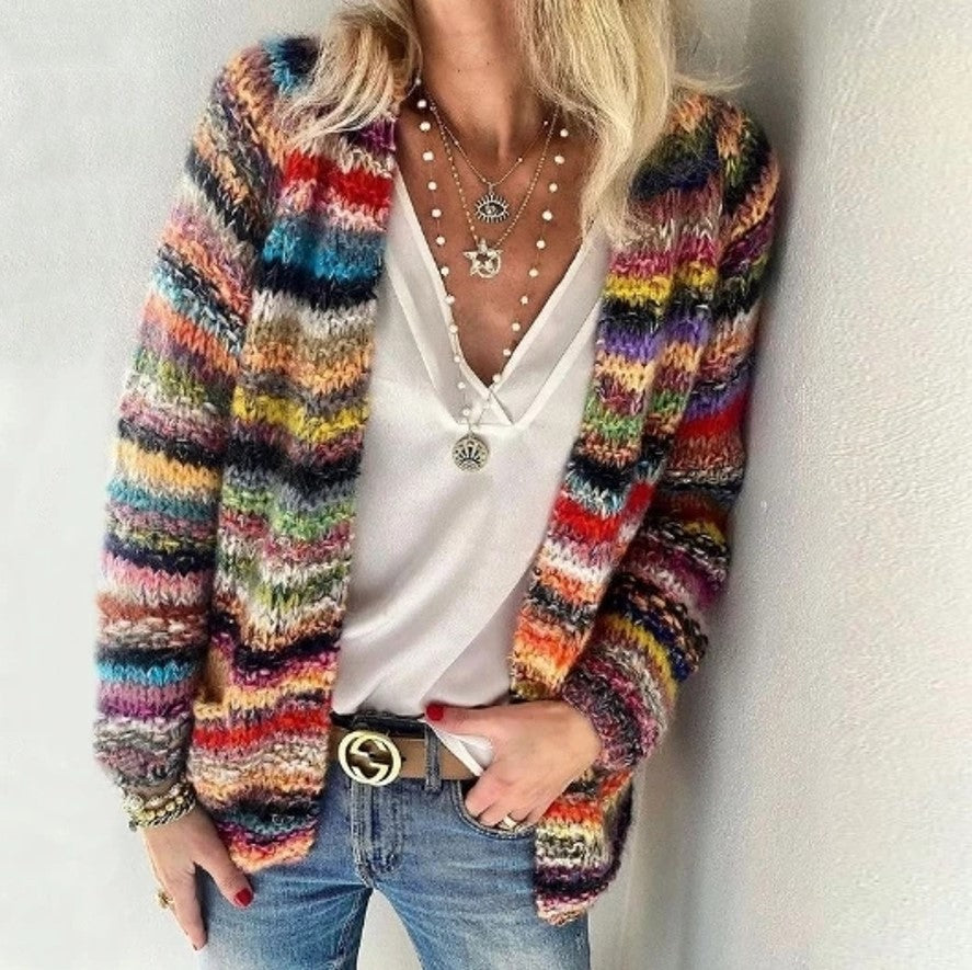 Women's Colorful Printed Open Front Cardigan Sweater