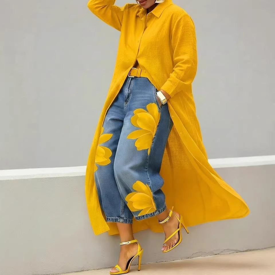Women's Oversized Maxi Shirt Dress Button Down Long Sleeve