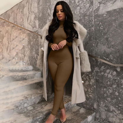 Women's Mock Neck Long Sleeve Bodycon Jumpsuit