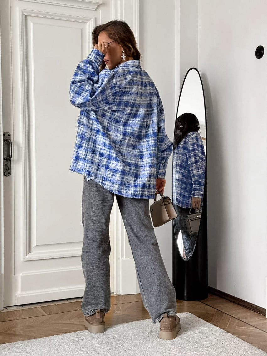 Oversized Plaid Cotton Shacket Long Sleeve Button Up