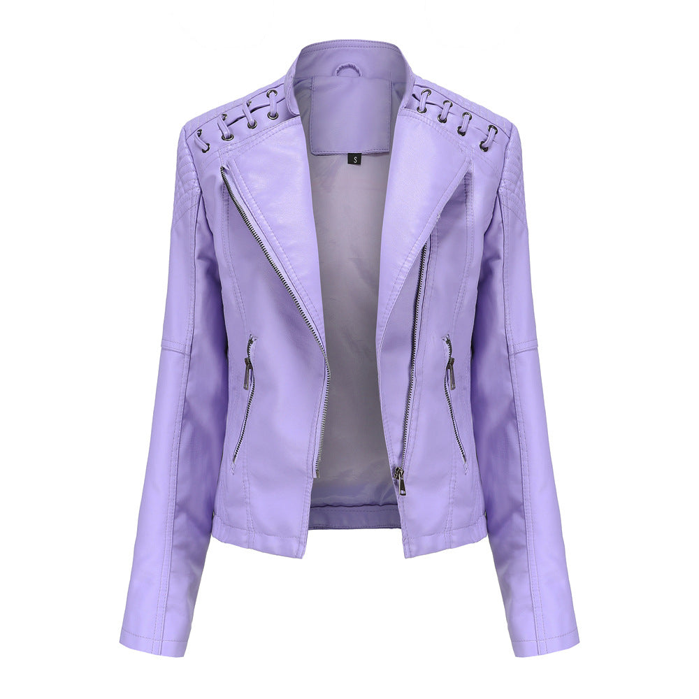 Womens Faux Leather Moto Jacket Slim Fit