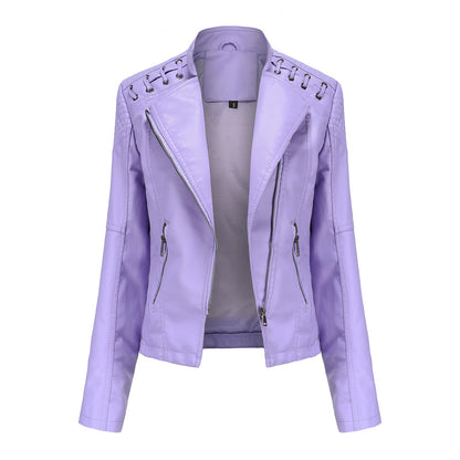 Womens Faux Leather Moto Jacket Slim Fit