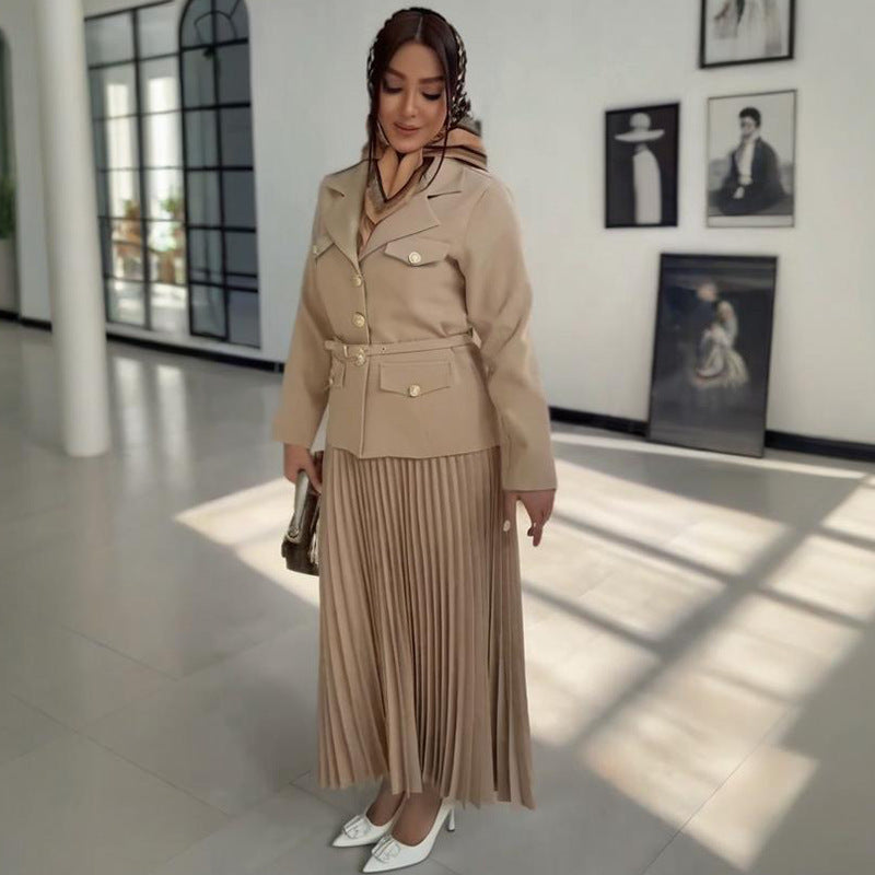 Women's Blazer & Pleated Maxi Skirt Business Casual Set