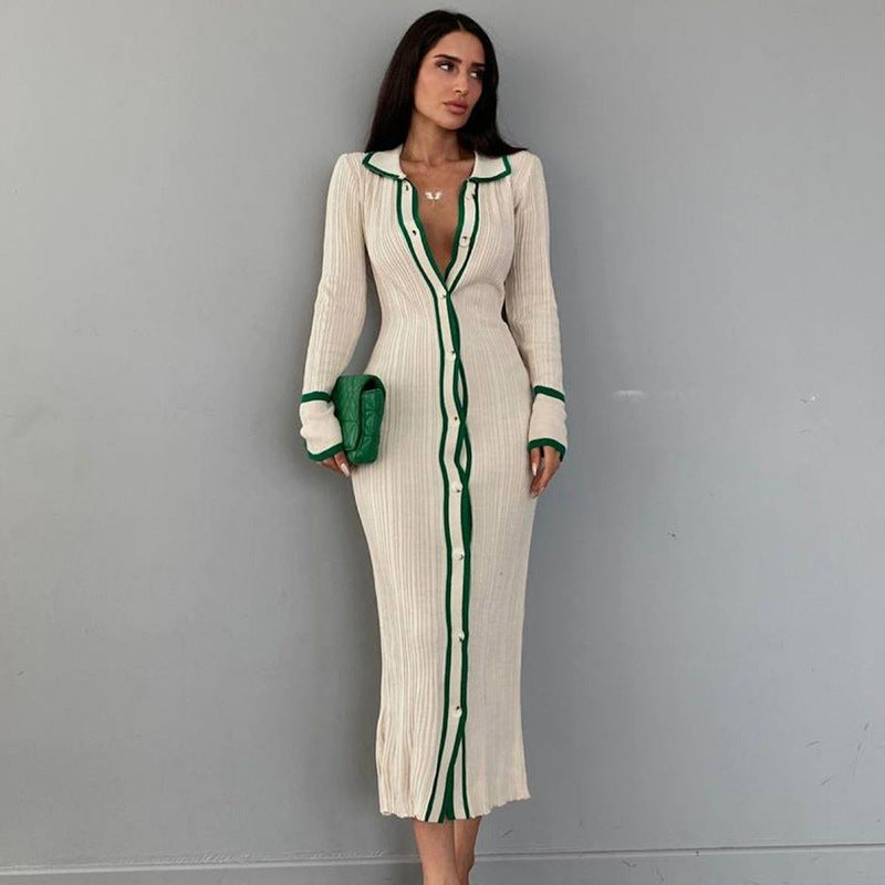 Colorblock Ribbed Button Front Maxi Dress