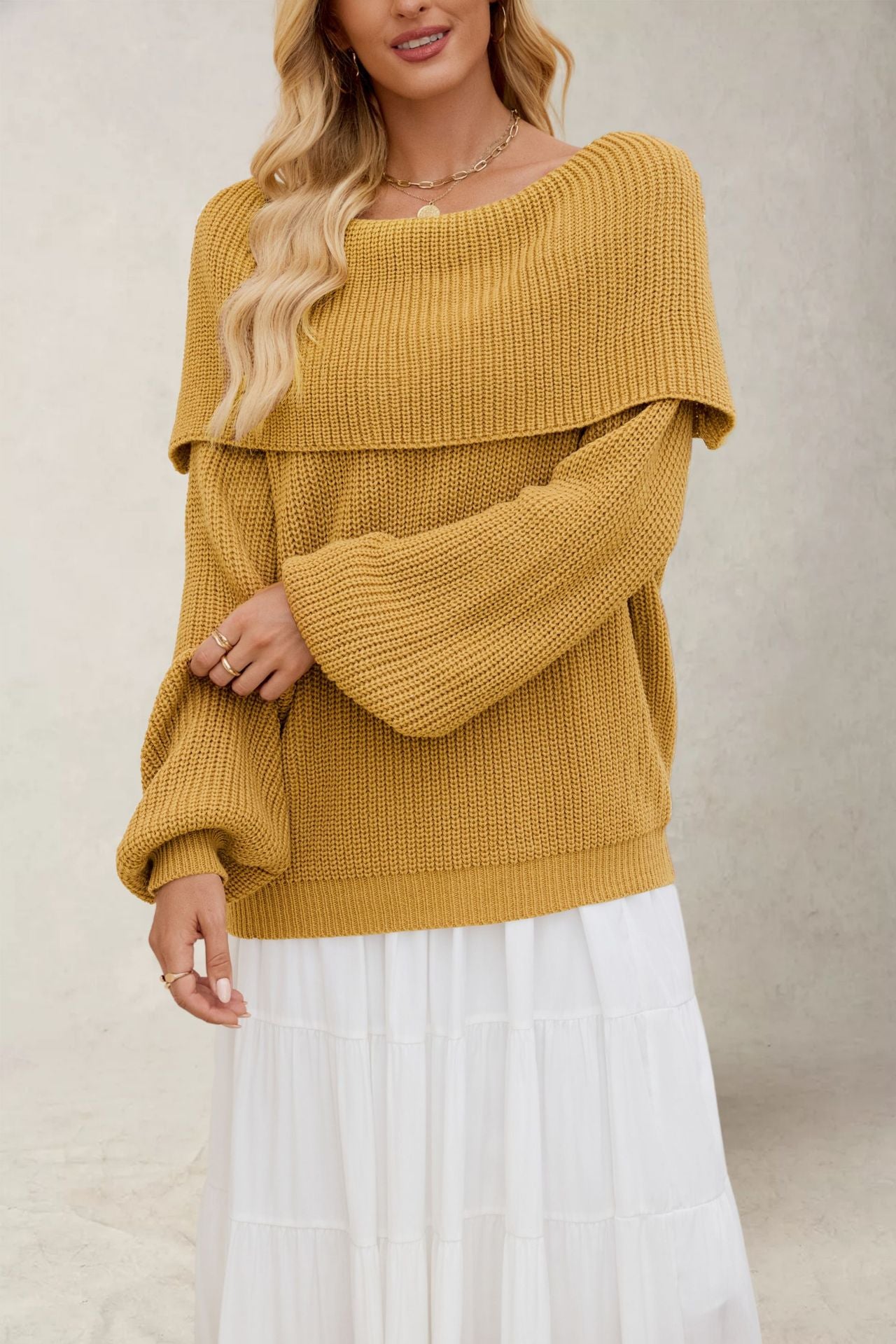 Off Shoulder Oversized Knit Sweater – Fall Winter Pullover