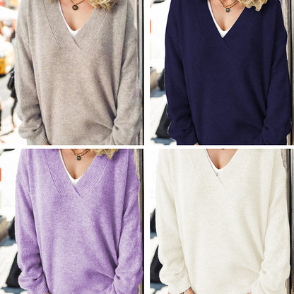 Women's V-Neck Long Sleeve Knit Pullover Sweater