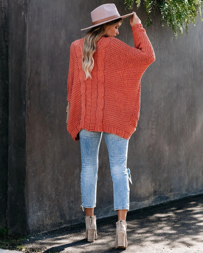 Women's Oversized Chunky Knit Open Front Cardigan Pockets