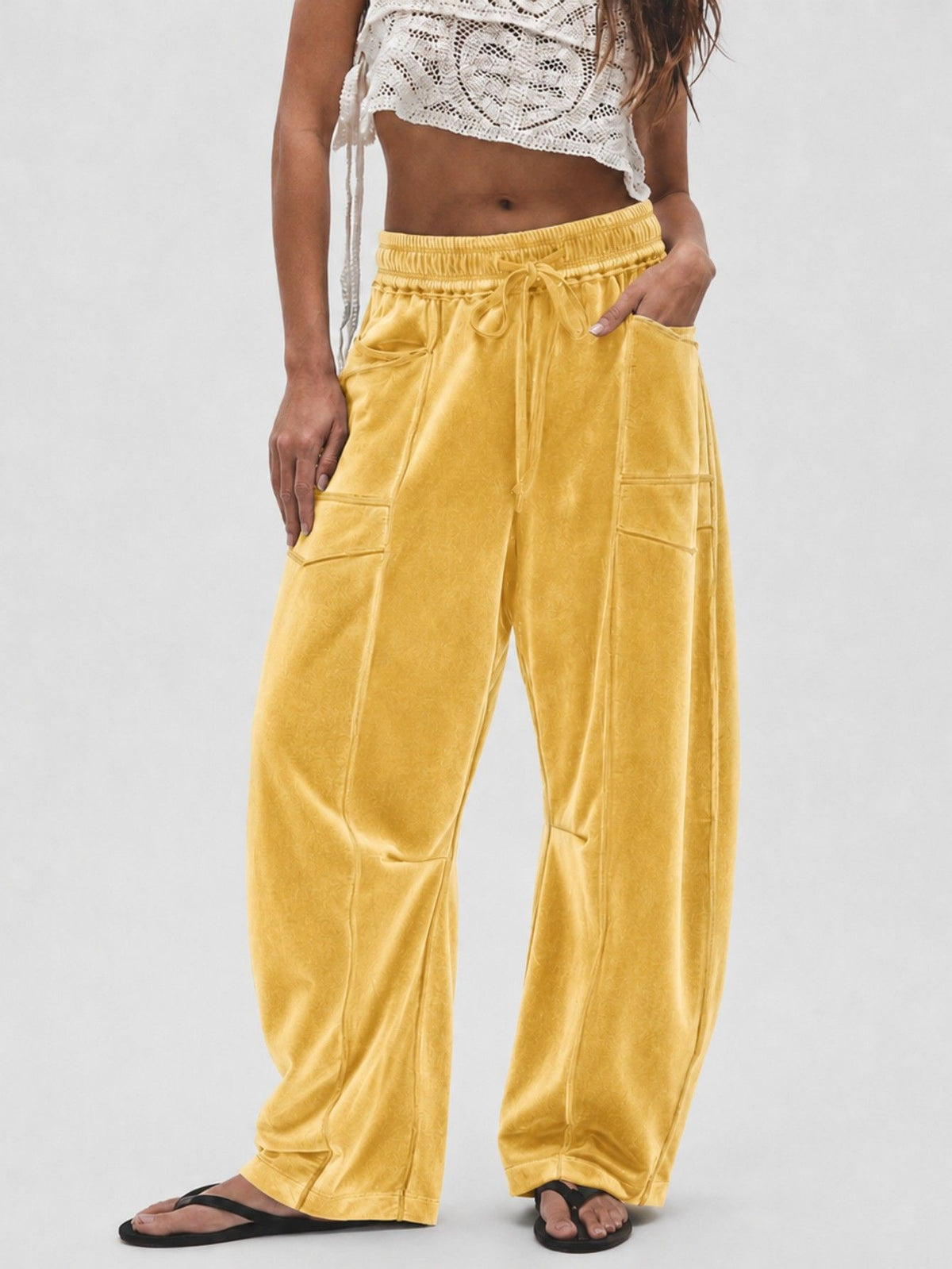 Women's Velvet Wide Leg Drawstring Casual Pants
