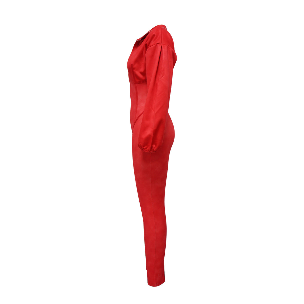 Sexy Ribbed Long Sleeve Zip Up Bodycon Jumpsuit