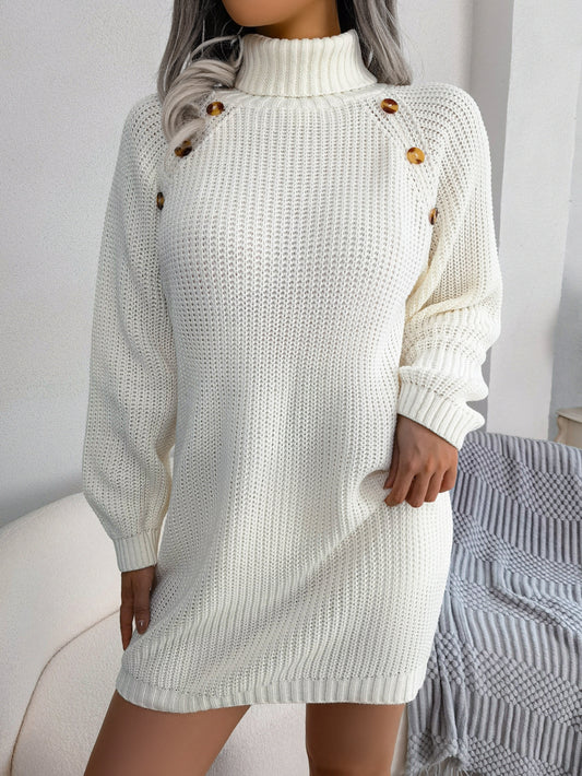Button Detail Turtleneck Sweater Dress | Without Belt