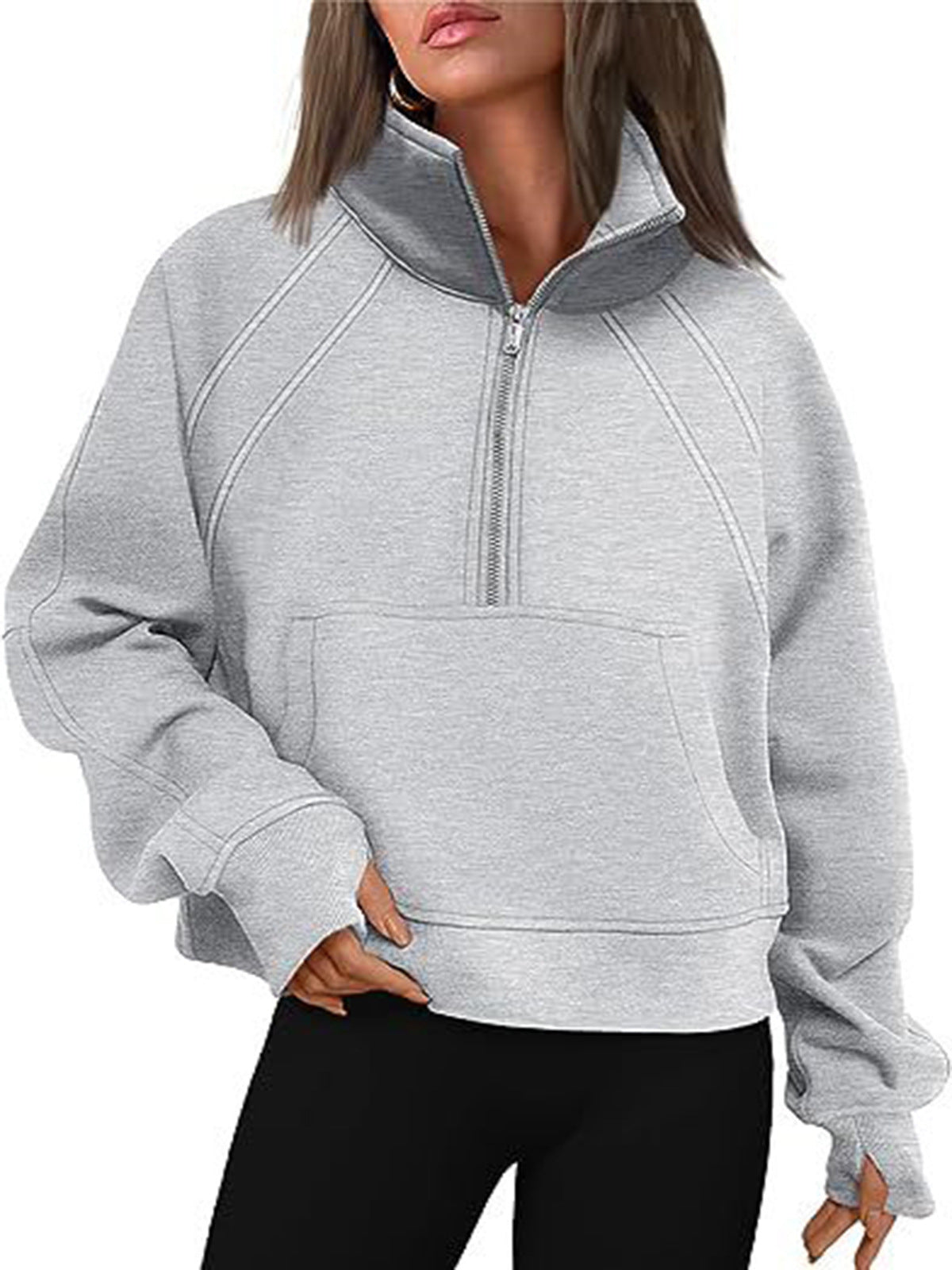 Women's Oversized Half Zip Pullover Sweatshirt Pocket