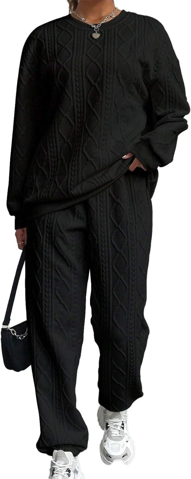 Cable Knit Sweatsuit Women Joggers Lounge Set