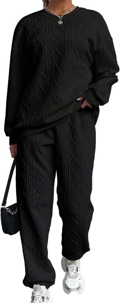 Cable Knit Sweatsuit Women Joggers Lounge Set