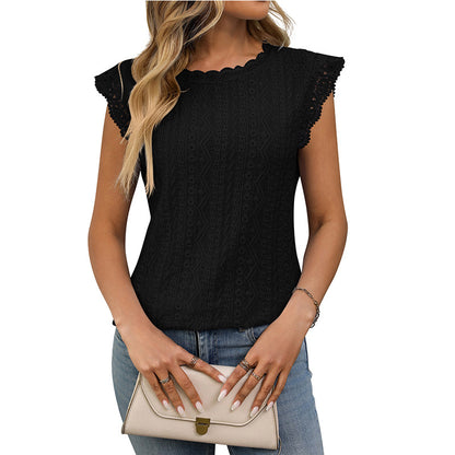 Women's Sleeveless Lace Knit Top – Crew Neck Hollow Out Summer Blouse