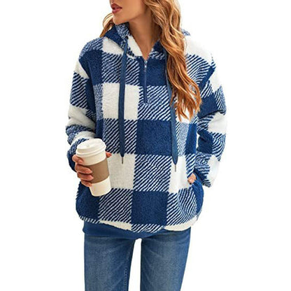Women's Buffalo Plaid Sherpa Hoodie Fleece Pullover