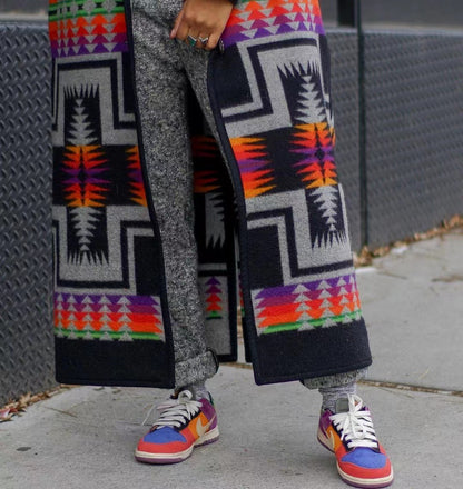 Women's Hooded Long Coat Geometric Print Jacket