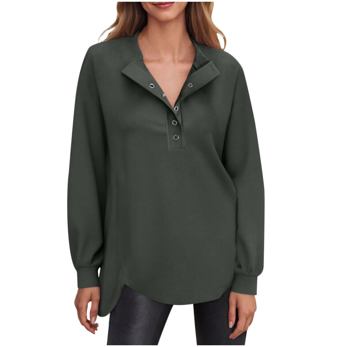 Women's Oversized Button Sweatshirt Long Sleeve Pullover