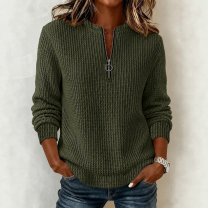 Women's Waffle Knit Half Zip Pullover Sweatshirt Top