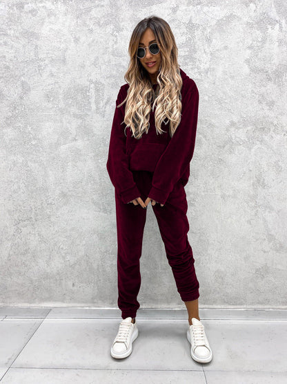 Women's Velvet Hoodie Jogger Pants Two Piece Set