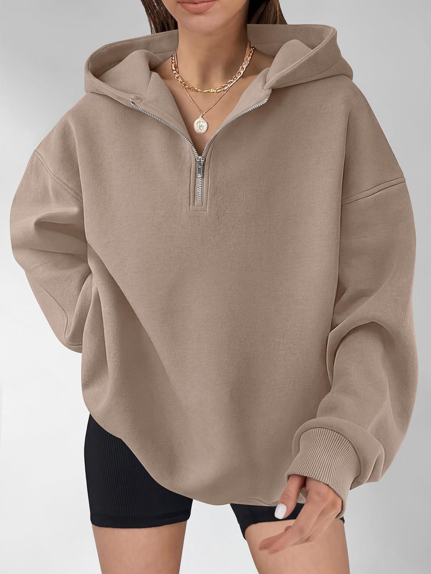 Half Zip Hoodie Sweatshirt Oversized Relaxed Fit