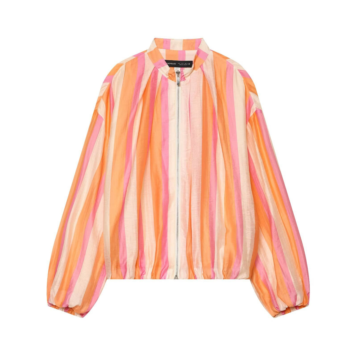 Women's Striped Bomber Jacket Zip Up Stand Collar
