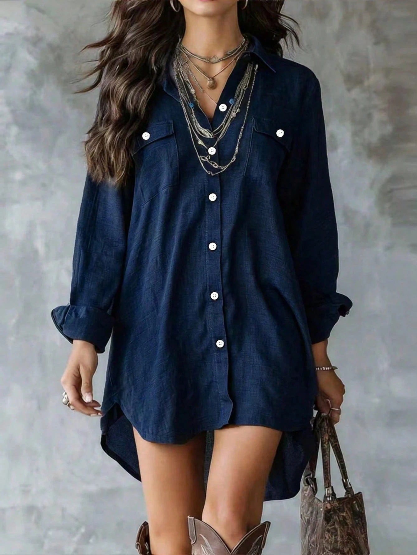 Oversized Long Sleeve Button Down Shirt Dress Mini