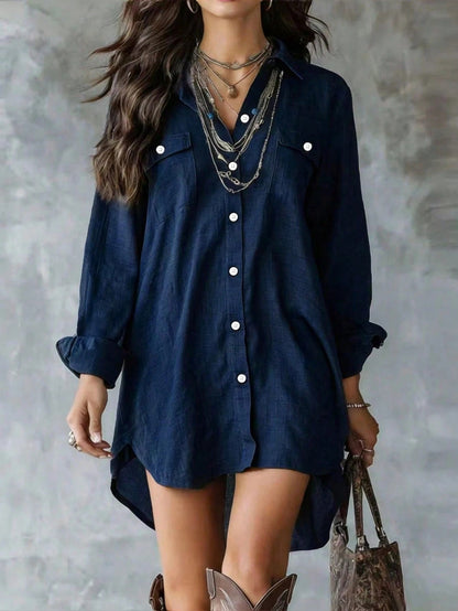 Oversized Long Sleeve Button Down Shirt Dress Mini
