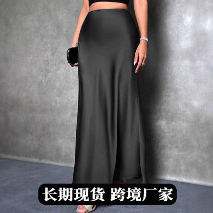 Women's Satin Maxi Skirt High Waist Flowy
