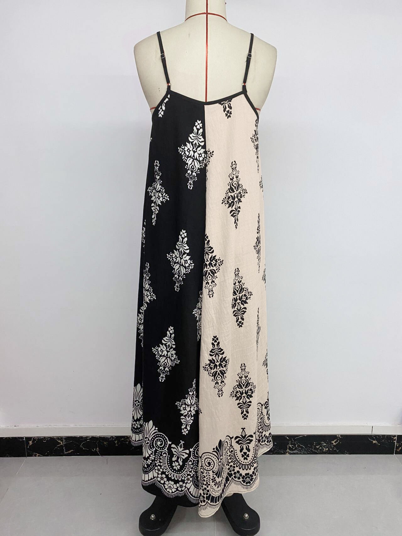 Boho Paisley Maxi Dress Square Neck Spaghetti Strap