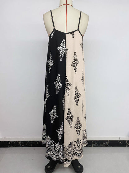 Boho Paisley Maxi Dress Square Neck Spaghetti Strap