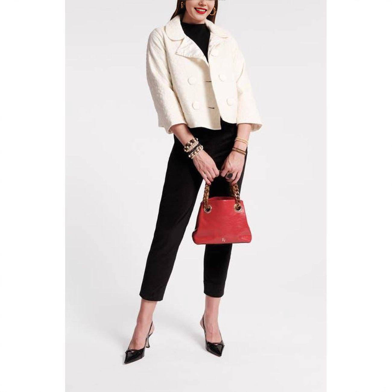 Cream Peter Pan Collar Quilted Jacket Double Breasted