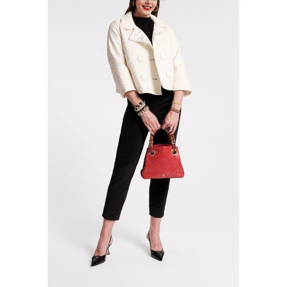 Cream Peter Pan Collar Quilted Jacket Double Breasted