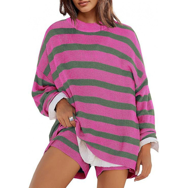 Women's Striped Oversized Sweater Shorts Matching Set