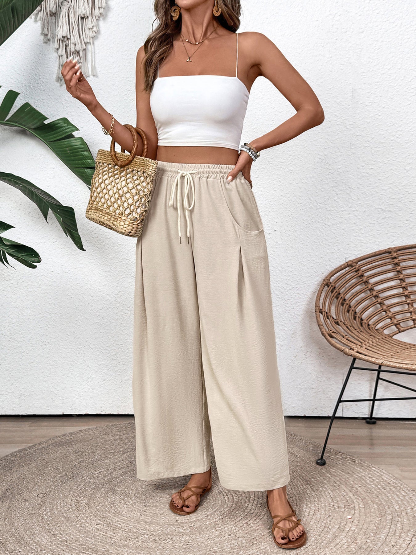 Women’s Drawstring Wide Leg Pants Casual Vacation